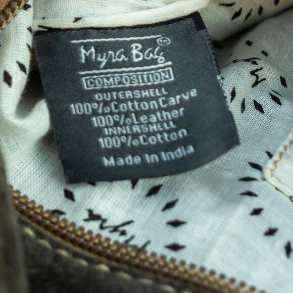 Women's Large Tote MYRA BAGS Cowhide Blue Geometric Purse Removable Strap - Picture 7 of 8